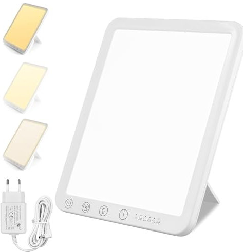 Tageslichtlampe 10000 Lux, LED Lichttherapielampe Tageslicht mit 3 Farbtemperaturen 6 Timer, LED Daylight Lampe, Touch-Control Sonnenlicht Lampe, Vollspektrumlampe für Zuhause/Büro (Rechteck)