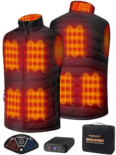 Topdot Gilet Chauffant Homme avec Batterie 7.4V 16000mAh, 8 Zones de Chauffage, Gilet Chauffant électrique 3 Températures avec Chauffage Rapide, Veste Chauffante pour Ski de plein air Pêche Moto