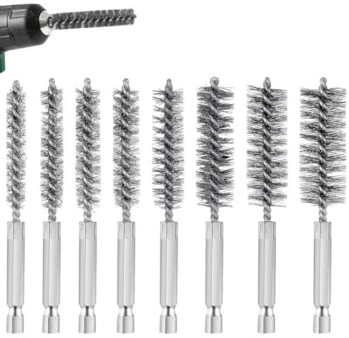 Spazzola a filo per Cilindri, 8 pezzi Spazzola Cilindrica Con Filo d'Acciaio, 8 Diverse Dimensioni di Pennello, Trapano con Spazzola Metallica, per Cilindri per la Pulizia di Cilindri e Tubi