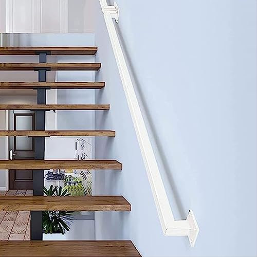 Pasamanos blanco para escaleras, kit completo para exteriores o interiores, barandilla cuadrada con soporte de pared de hierro forjado, tamaño de 250 cm, fácil instalación