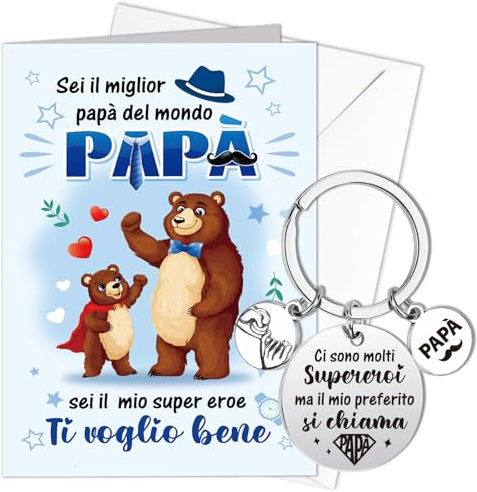 HOWAF Biglietti Auguri Festa del Papà con Busta, Biglietti Festa del Papà Biglietto Papà, Portachiavi Papà per Regalo Festa del Papà, Festa del Papa Idee Regalo Papà, Regali per la Festa del Papa
