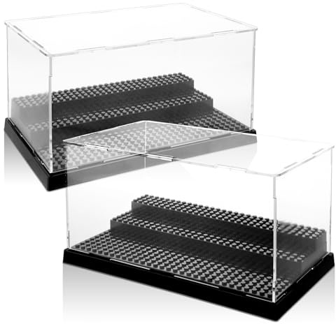 LDHHYH Lot de 2 vitrines en acrylique à 3 couches - 25 x 15,5 x 14 cm - Blocs de vitrine - En acrylique noir - Transparent - Étanche à la poussière - Pour collection de jouets