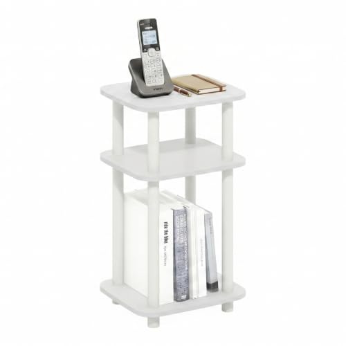 Furinno JUST Side Table, 3-Tier Turn-N-Tube End Table with Open Shelf, Round Curve Corner Night Stand, Bedside Table, Easy Assembly, for Living Room, Bedroom, White