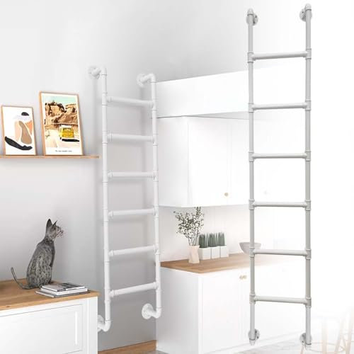 White Metal Loft Bed LadderIndoor Bunk Bed Climbing Ladder with 150 kg Weight CapacityDurable WallMounted Stairway for SpaceSaving High Beds
