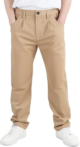 CAMLAKEE Kids Straight Leg Trousers Boys Chino School Pants Uniform Bottoms with Zipper Fly
