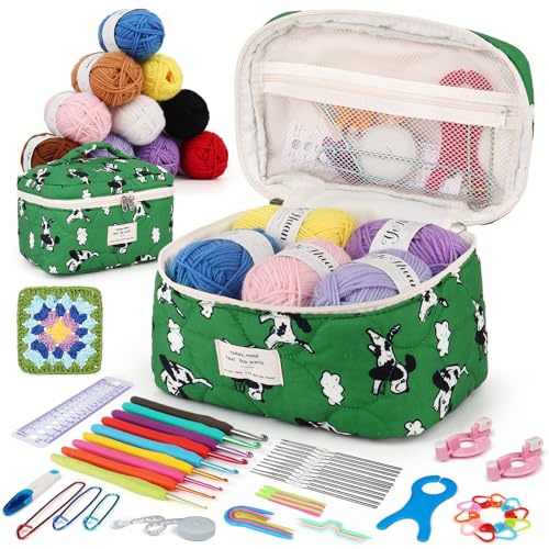 Coopay Crochet Kits for Beginners, Crochet Kit for Beginners Adults, Include 10pcs Yarn, Ergonomic Crochet Hooks 2.0-6.0mm, Lace Steel Needles, Knitting Tools, Crochet Starter Kit UK - Green Puppy