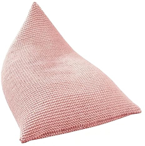 KBZSlyn Knitting Wool Bean Bag Cover (No Filler) Comfy Triangular Sofa Bed Stuffed Animal Storage Chair Floor Seating Pouf Washable Lounge Home Bedroom Dorm Decor(Pink)