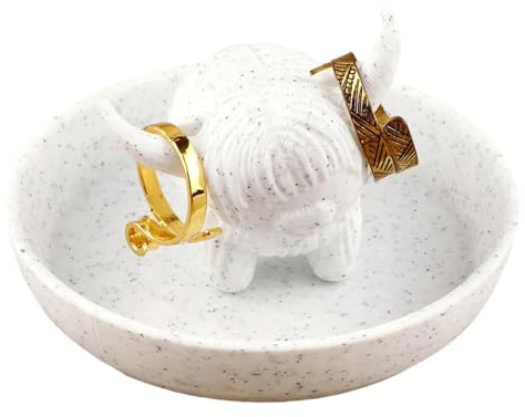 GIONAR Highland Cow Ring Holder Dish， Boho Jewelry Organizer & Trinket Tray for Women， Decorative Farmhouse Ring Holders for Jewelry， Bathroom Desk Vanity Decor
