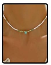 Wedity Boho Seed Bead Choker Necklace with Single Beaded Necklace,Gold Accent Beads,Multicolour (Teal Necklace)