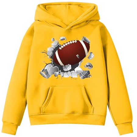Genérico Sudadera con Capucha para Niñas Pequeñas Fanáticas del Fútbol Americano Diseño Deportivo de Jugador Chaqueta de Rugby para Niños y Adolescentes (Yellow, 9-10 Years)