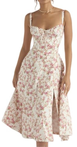 Gyios Dam Blomma Babydoll Minikjol Miniklänning Slips Ruffle Sommar Strand, Justerbar Axel Lager Klänning-BB-l