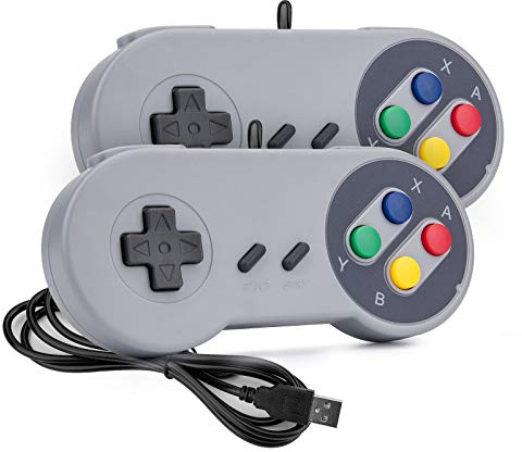 Rii Game Controller, Retro USB Controller for PC Gaming, Super Classic Wired Game Emulator Controller for PC, Raspberry Pi, Windows,Mac,Liunx, Android (Grey, 2 Pack)