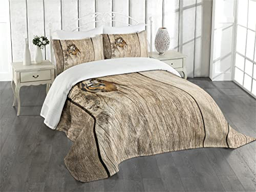 ABAKUHAUS Safari Tagesdecke Set, Siberian Wild Tiger Eye, Set mit Kissenbezug Romantischer Stil, für Einzelbetten 170 x 220 cm, Tan