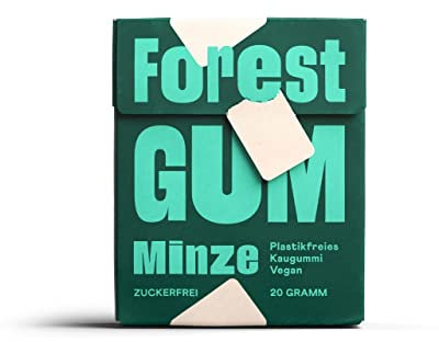 FOREST GUM Minze | Plastikfreies Kaugummi mit Minz-Geschmack | Pflanzliche Zutaten | ohne Zucker | Vegan | 9 x 20 Gramm