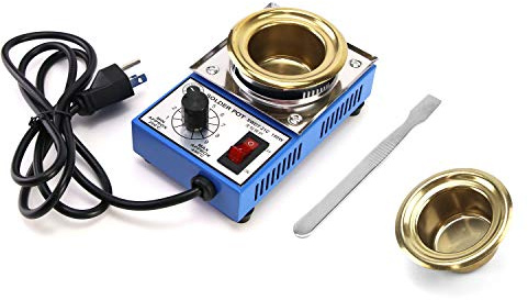 QWORK Solder Pot, 150W 110V, 50mm Soldering Bath Titanium Plate, Capacity 500g 200-450°c,Include Extra 50mm pot& Solder Paste Scraper for Welding and Soldering Bath