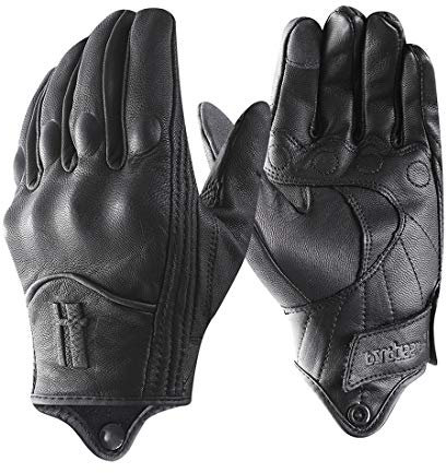 Harssidanzar Herren Vollfinger Ziegenleder Leder Touchscreen Motorradhandschuhe GM028E, Schwarz(aktualisierung), Größe L