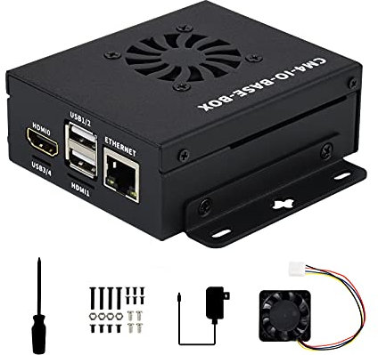 Mini Computer Basato su Raspberry Pi Compute Module 4 (NON Incluso), Interno CM4-IO-BASE-B, Custodia in Metallo, con Ventola di Raffreddamento, Integrati Connettori CSI/DSI/HDMI/USB/RJ45 ecc.