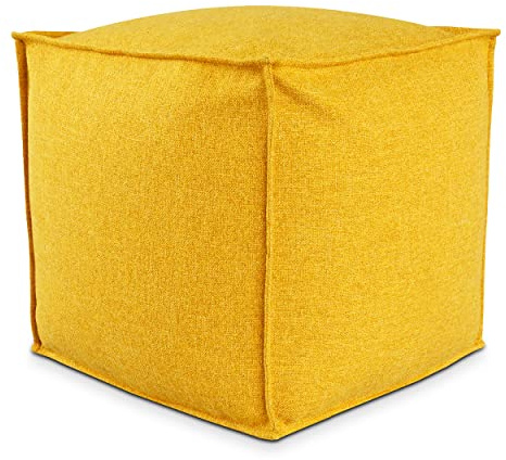 Deshome Pouf da esterno e interno - Pouf poggiapiedi quadrato 50x50x50 cm da giardino idrorepellente sfoderabile, Puff design moderno per soggiorno terrazzo e camera da letto Light Pouf Giallo sole