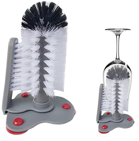 Abbto Cepillo de Limpieza para Botellas de Agua, Accesorio para Fregadero Limpiador de Botellas con Base de succión, Limpiador de Vasos de Botellas de Vidrio de pie para Fregadero de Cocina, Bar