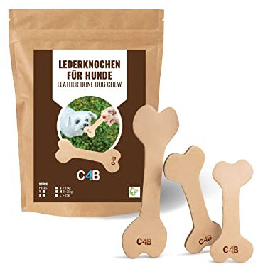 CLUB4BRANDS c4b Lederkauknochen für Hunde | Kauknochen Hunde-Spielzeug | Zahnpflege - Snack - Kauspielzeug | Knochen aus 100% vegetabilem Leder (M - 15 cm)