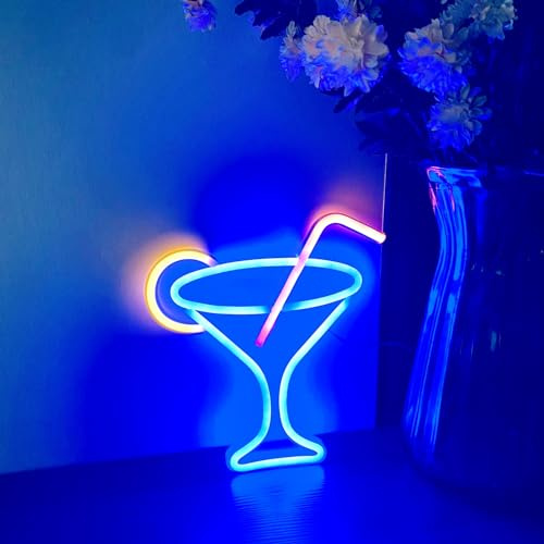 HFHungkeong Panneau néon LED pour verre à vin – Double alimentation par piles et USB pour décoration murale, bar à cocktails, restaurant, boutique