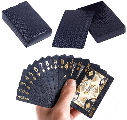 qijiefenCC Waterproof Poker, 54 Sheet Playing Cards, For Party Games, Interaction, Group Activities, 8,8 x 5,8 cm, Black