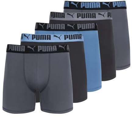 PUMA Men's 5 Pack Performance Boxer Briefs, Black/Blue, Medium