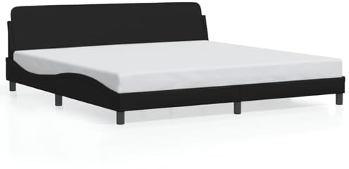 IKAYAA Letto Matrimoniale 200x200 Struttura Letto Imbottita con testiera Telaio con Rete a Doghe in Legno e Similpelle-Nero-200 x 200 cm