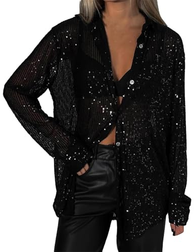 Camisetas con lentejuelas mujer elegante plata manga larga camisetas brillantitos Navidad camiseta Curvy Cardigan camiseta malla tallas grandes strass camisa noche brillo oro blusa Año Nuevo tops
