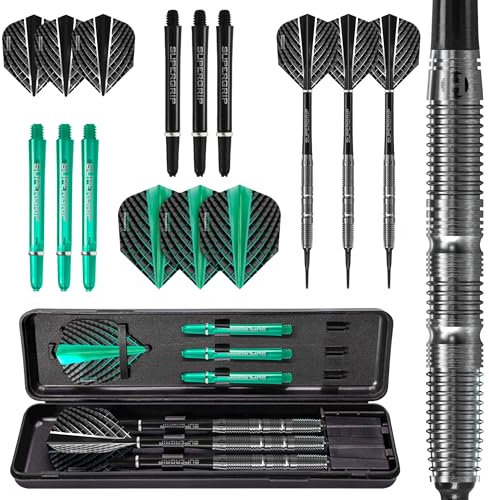 Harrows NX Elite 90% Tungsten SoftTip Darts Set 18g I Huge 17pcs Bundle mit Ersatzschäften, Prime Flights & Travel Case - 18G
