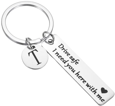 PATIKIL Drive Safe Porte-clés, 1 Set Porte-clés Lettre T I Need You Here with Me adapté avec Boîte Cadeau pour Lui présents de NoëlSaint-Valentin, Argenté