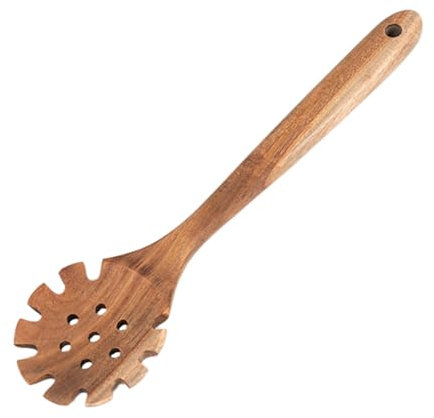 Set di stoviglie per 4 cucchiai in legno per pasta, forchetta per spaghetti, forchetta per spaghetti, utensili da portata in teak per spaghetti, cucchiaio, forchette, spatola, scodella (marrone, 32 x