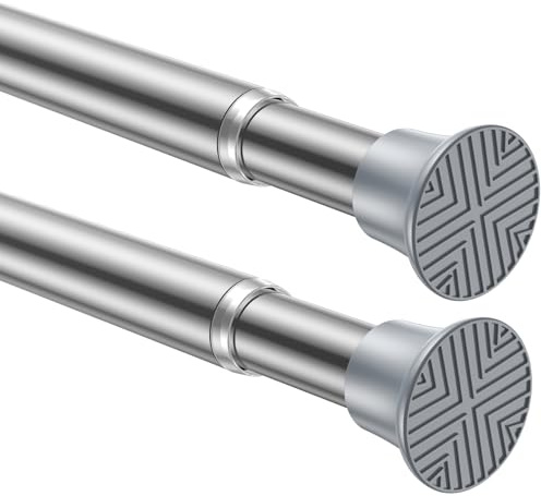 Zipglo Curtain Pole 59-120 cm Adjustable Telescopic Rod Stainless Steel Extendable Curtain Poles, Tension Rods for Curtains Shower Curtain Rail No Drilling Shower Pole 2Pcs