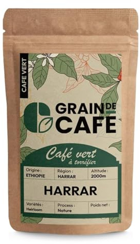 Graindecafé – Café Vert Éthiopie Moka Harrar 1kg | 100% Arabica Naturel Non Torréfié | Sauvage Et Épicé | Notes De Fruits Secs Et Moka | Idéal Machine À Grain Une Fois Torréfié