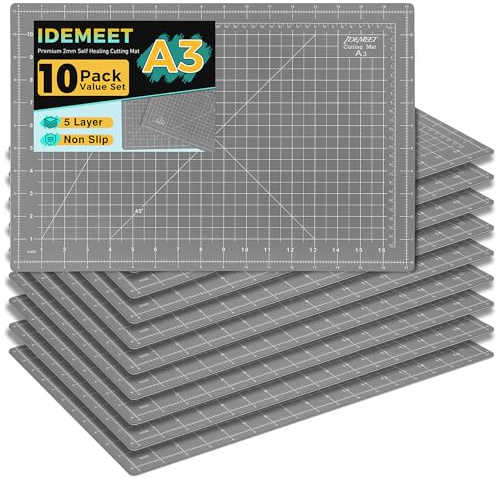 Premium 10 Pcs Self Healing Cutting Mat 18'' x 12'', A3 Non-slip Sewing Mat for Quilting, 5-Ply Rotary Cutting Board Double-Sided for Crafts Cutting Fabric Scrapbooking Modeling Projects