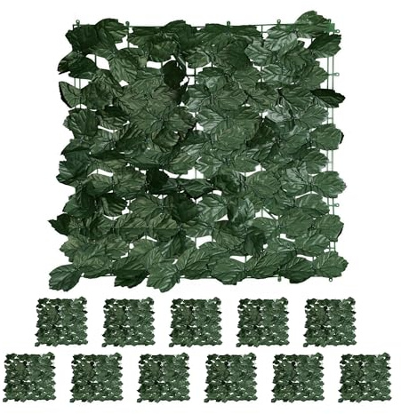 Relaxdays 24 x Brise-Vue Lierre, Chaque Panneau 50 x 50 cm, haie Artificielle Jardin et Balcon, clôture en Feuilles, Vert foncé