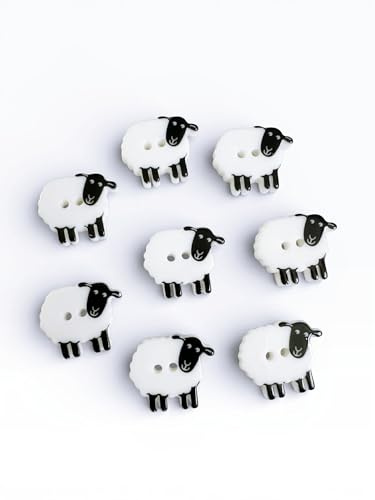 Sheep Resin Buttons 15mm - Sheep Character Sewing Buttons for Kids Clothes & Crafts, Pack of 8