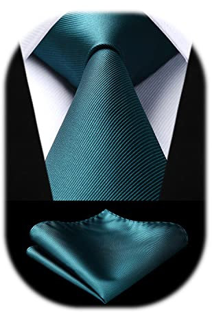 Enlision Grüne Krawatte Herren Hochzeit Krawatten und Einstecktuch Set Einfarbig Seide Schlips Petrol Elegant