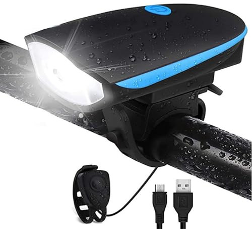 Rechargeable Bike Light With Horn Set, Bicycle Front Light With Bell for Electric Scooter Kids, 2 Modes Sound Siren, 3 Lighting Modes