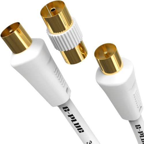 G-PLUG 5m TV Aerial Cable with Coaxial Adapter – Male to Male RF Lead – Gold-Plated – For Freeview, Freesat, Sky Box, BT, TV Aerial Extension