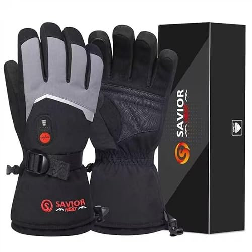 SAVIOR HEAT Beheizte Handschuhe Fäustlinge Männer Frauen, Elektrisch wiederaufladbare Batterie Ski Schnee Handschuhe, Warme Handschuhe für Winter Motorrad Snowboard Wandern Radfahren Wandern Laufen
