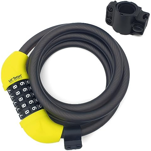 URBAN UR454L Fahrradschloss mit Stahlseil mit flexiblem Zahlencode Ø12, 180cm Kette mit Sicherheitscode Diebstahlschutz Fahrrad, widerstandsfähig kompakt einfacher Transport
