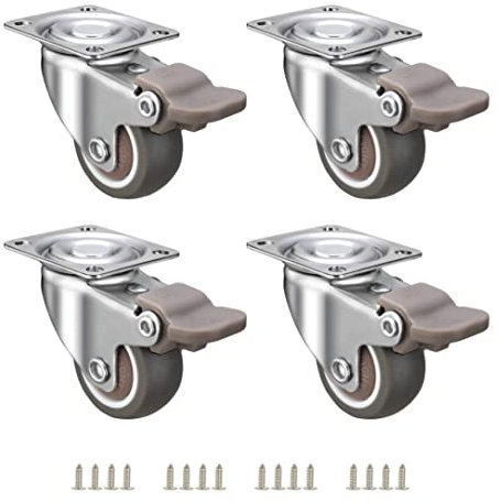 1 Inch Casters,Low Profile Casters Set of 4,Small Furniture Casters Heavy Duty,Rubber Caster Wheels with Brakes,Swivel Locking Wheels for Furniture (with Lock,160 lbs for 4 Pack)