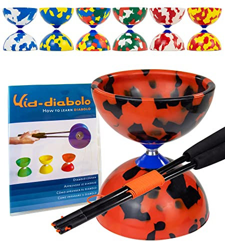 Juggle Dream Jester Diabolo Jonglierset – Fester Achse Profi-Diabolo mit Superglass-Handstäben, Online-Lernvideo – Jonglierspielzeug (Schwarz/Rot)