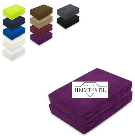 EXKLUSIV HEIMTEXTIL Doppelpack Marke Frottee Spannbettlaken 80% Baumwolle, 20% Polyester Öko - Tex Zertifiziert, Markenqualität, Matratzenhöhe bis 25 cm, Lila 180 x 200 cm