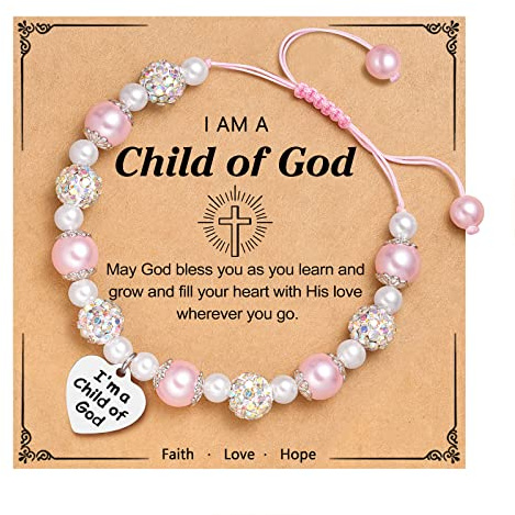 UNGENT THEM First Communion Baptism Gifts for Girl Christening Catholic Religious Christian Easter Gifts for Kids Teens Girls 1st Holy Lds Baptism Decorations I Am A Child of God Bracelets