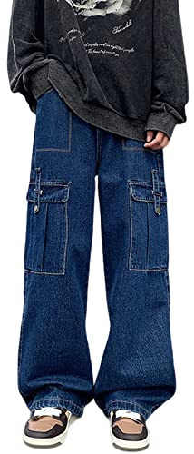Veryin Donne Baggy Jeans Y2K Boyfriend Jeans Fashion High Waist Casual Loose Denim Cargo Pants Paracadute con Tasche