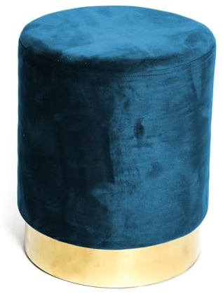 Tex family - Pouf Cilindrico in Velluto Blu | Eleganza senza Tempo | Morbidezza Estrema | Bordo Dorato, Blu