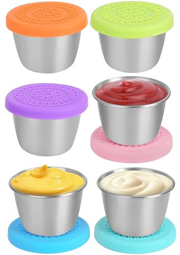 Winter Shore 60 ml Salatdressing Behälter (6er-Pack) - Kleine Dosen aus Lebensmittelechtem Edelstahl für Sauce, Dip, Bento, Lunchbox & Meal Prep - Auslaufsichere Dressing Behälter mit Silikondeckel