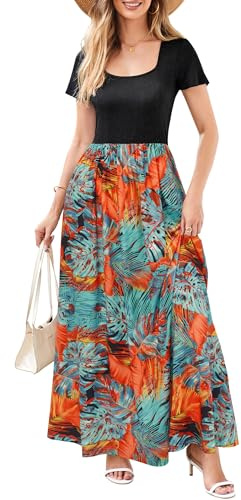 OUGES Maxi Maternity Dress for Women UK Ladies Short Sleeve Nursing Summer Dresses with Pockets(Floral04,S)